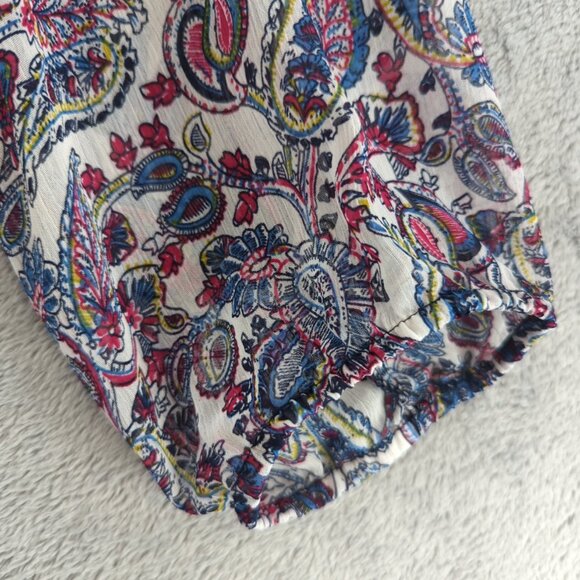 Daniel Rainn Blouse Womens Large Paisley Boho Top Blue Red Long Sleeve Polyester - Picture 3 of 11